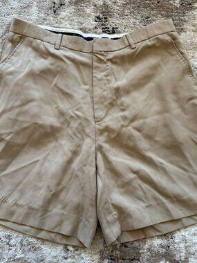 Byron Nelson Mens Tan Tencel Blend Dress Shorts Sz 36 Flat-Front Button Lightwei